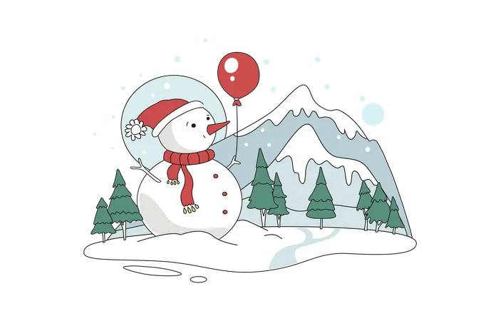 Bonhomme de neige et ballons  Illustration