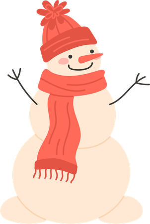 Bonhomme de neige souriant avec bonnet et écharpe  Illustration