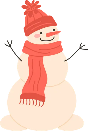 Bonhomme de neige souriant avec bonnet et écharpe  Illustration