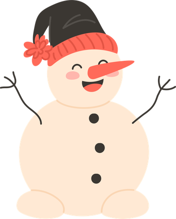 Bonhomme de neige souriant avec un chapeau  Illustration