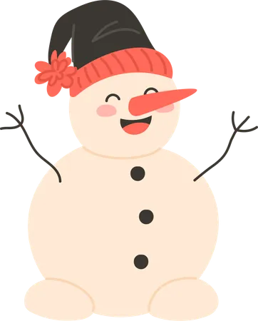 Bonhomme de neige souriant avec un chapeau  Illustration