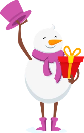 Bonhomme de neige tenant un cadeau  Illustration