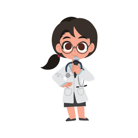 Médico feminino bonito dos desenhos animados falando com microfone fazendo anúncio médico  Illustration