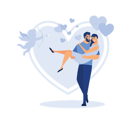 Joyeux couple de la Saint-Valentin à ce rendez-vous. L'homme donne une fleur à la femme. Saint-Valentin et jour, couple et Saint-Valentin, bonne Saint-Valentin, couple amoureux, jeune couple, amour et couple heureux, fleur et événement.  Illustration