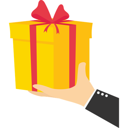 Bonus prize. Big hand gives a gift box. vector  Illustration