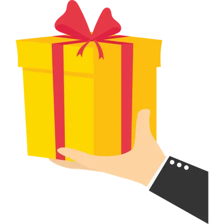 Bonus prize. Big hand gives a gift box. vector  Illustration