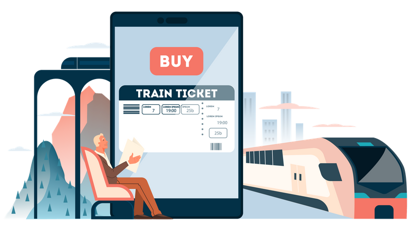 Book a train ticket online Illustration
