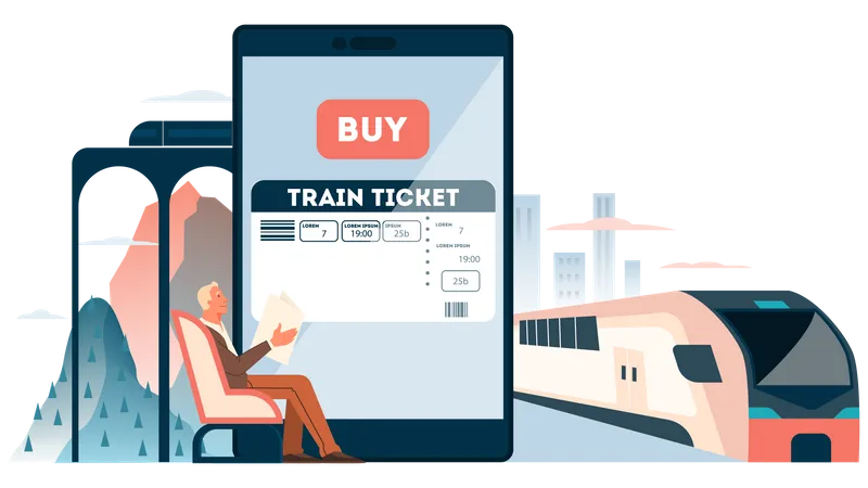 Book a train ticket online Illustration