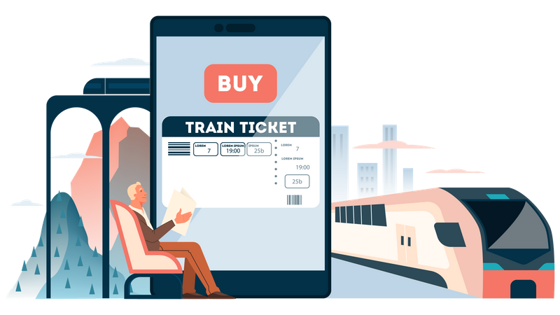 Book a train ticket online  Illustration