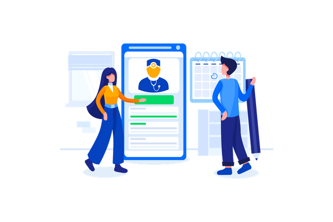 Book appointment of doctor online using smartphone  Illustration