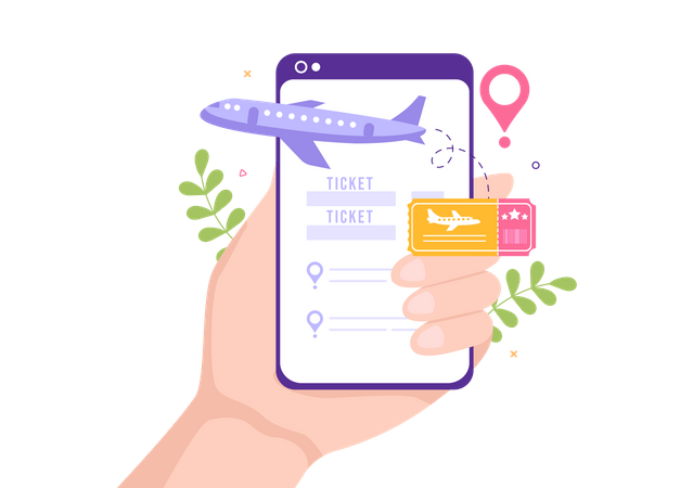 Book flight ticket from mobile app Illustration