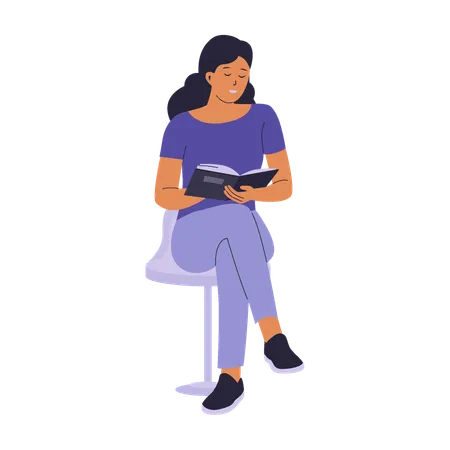 Vector Character Of Woman Reading A Book On A Chair Vector Flat Illustration Illustration