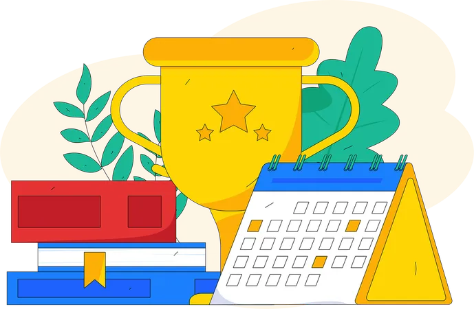 Book stack with trophy  Illustration