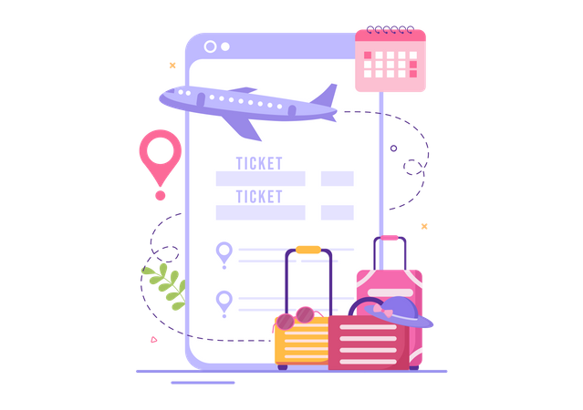 Book travel ticket from mobile app Illustration