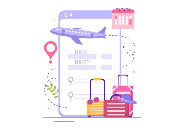 Ticket Travel Online Booking Service App On Smartphone Template Hand Drawn Cartoon Flat Illustration For Trip Planning Illustration