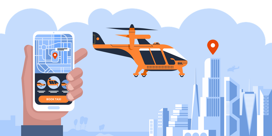 Booking Air Taxi and Helicopter Illustration
