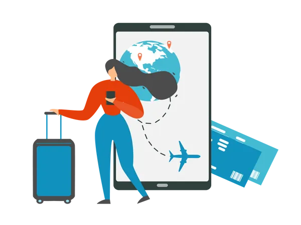 Booking Flight Tickets with Cellphone Illustration