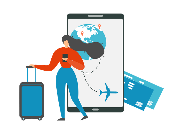 Booking Flight Tickets with Cellphone  Illustration