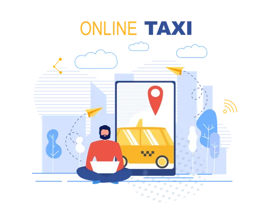 Booking Online Taxi Service Application Illustration