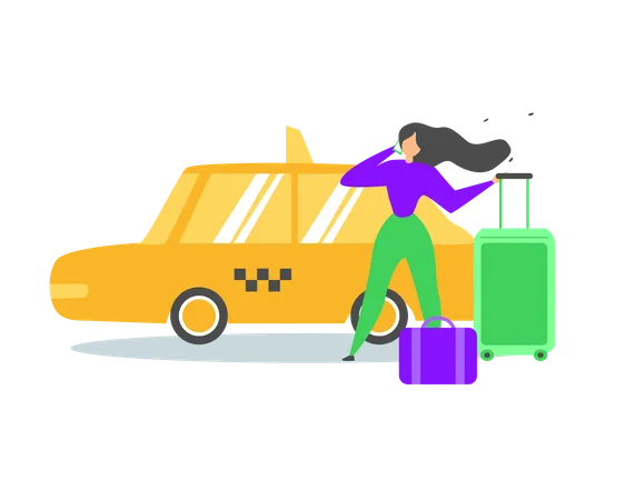 Booking Taxi Car with Mobile Phone  Illustration