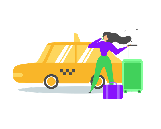 Booking Taxi Car with Mobile Phone  Illustration