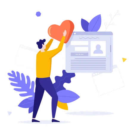 Person Putting Red Heart On Browser Window Concept Of Bookmarking Favorite Website Popular Webpage Internet User Online Preference Modern Flat Colorful Vector Illustration For Poster Banner イラスト