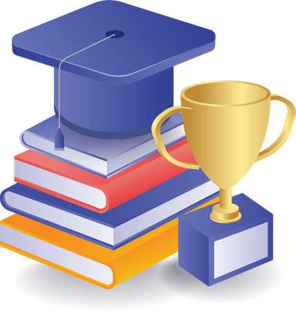 Books for graduation achievement trophies  Illustration