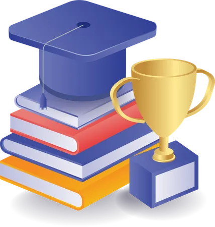 Books for graduation achievement trophies  Illustration