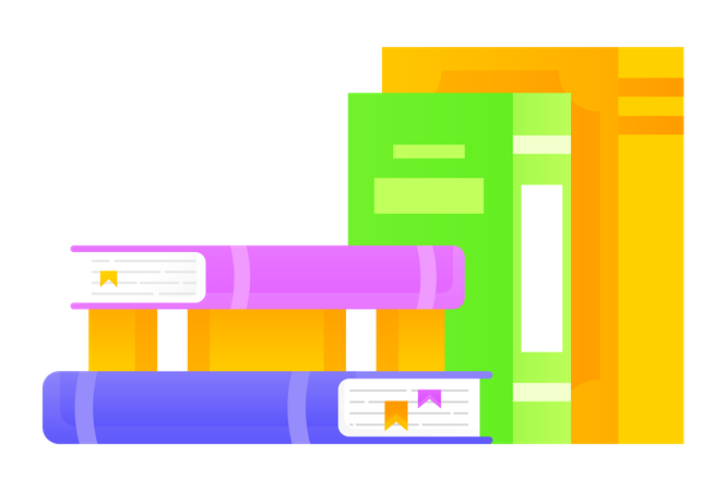 Books in Hardcover with Bookmarks  Illustration