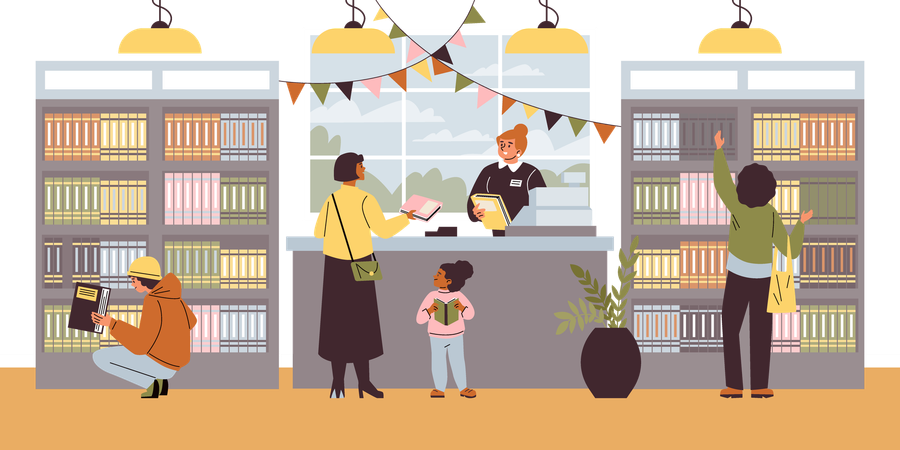 Bookstore activity and interaction  Illustration