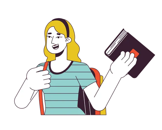 Bookworm college girl holding novel book  Illustration