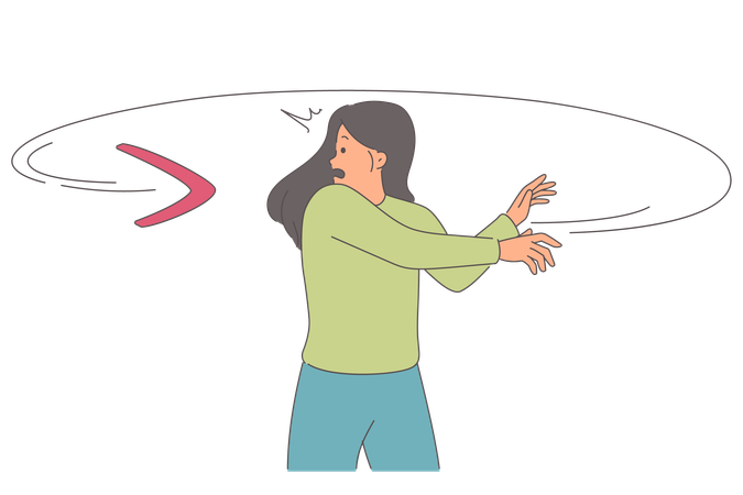 Boomerang overtakes woman  Illustration