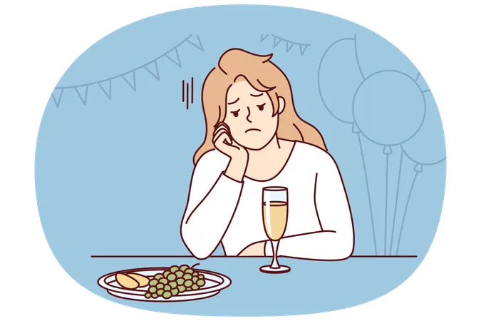 Bored girl feel lonely at party  Illustration