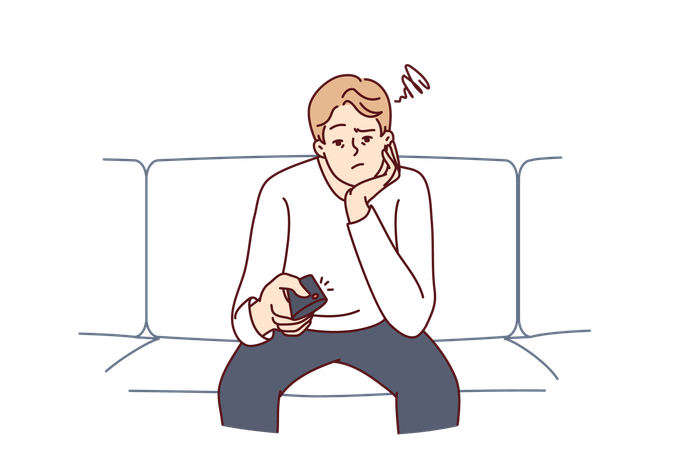 Bored man watches tv  Illustration