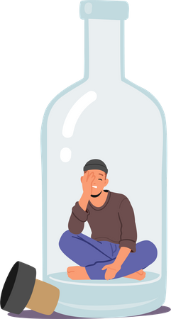 Hombre borracho con adicción al alcohol  Ilustración