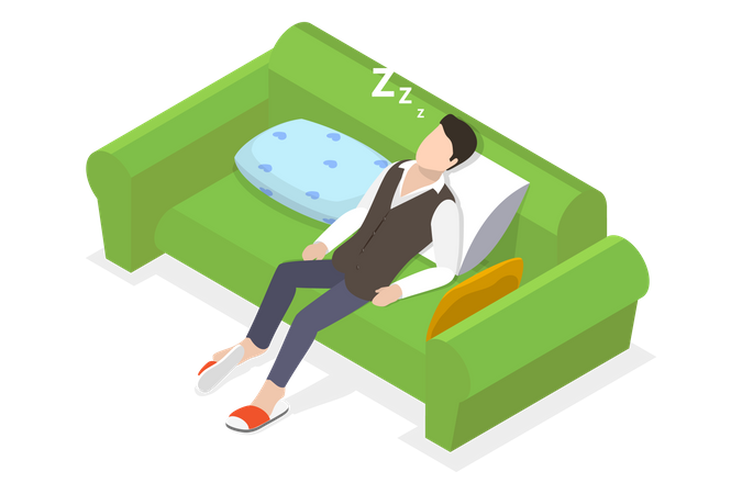 Hombre borracho durmiendo en el sofá  Ilustración