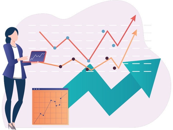 Börsenanalyse-Trends aus Sicht einer Geschäftsfrau  Illustration