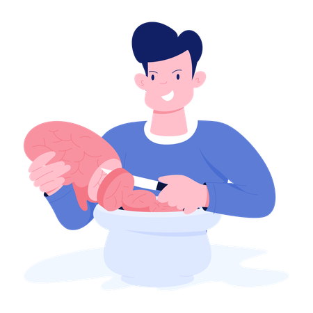 Böser Mensch schneidet sich das Gehirn heraus  Ilustración