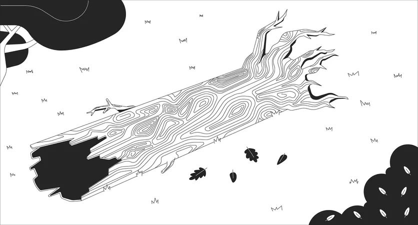 Tronco de árbol del bosque tirado en el suelo  Ilustración