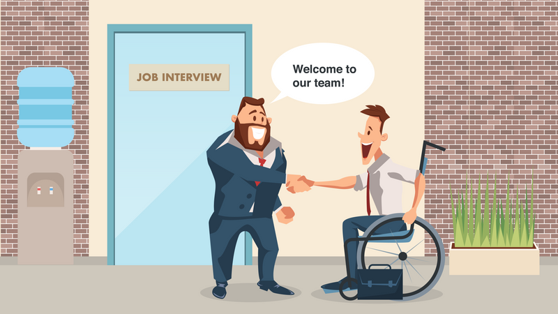 Boss and Disabled Employee handshaking new employee Illustration