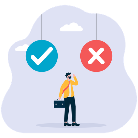 Boss confuses whether to choose check mark or cross mark for approval or rejection  Illustration