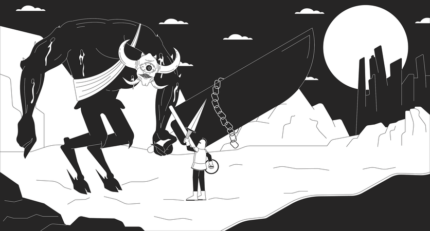 Boss is fighting in adventure game  Illustration