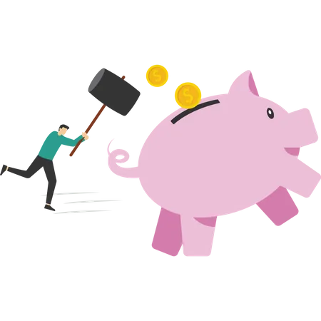 Boss is furious for breaking the piggy bank  Illustration
