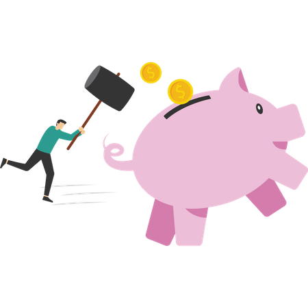 Boss is furious for breaking the piggy bank  Illustration