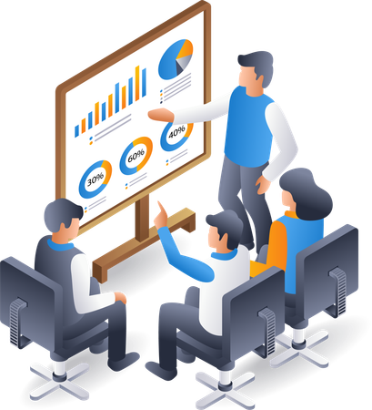 Boss is presenting business analysis  イラスト