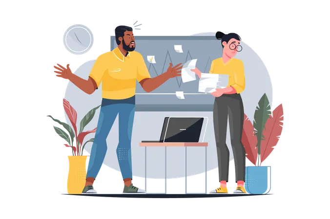 Rudeness In Business Team Yellow Concept With People Scene In The Flat Cartoon Style The Illustration