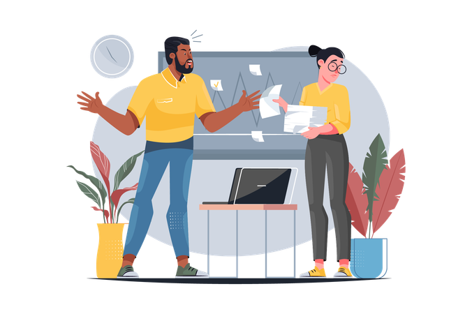 Boss is rude to his subordinates because of business failures  Illustration