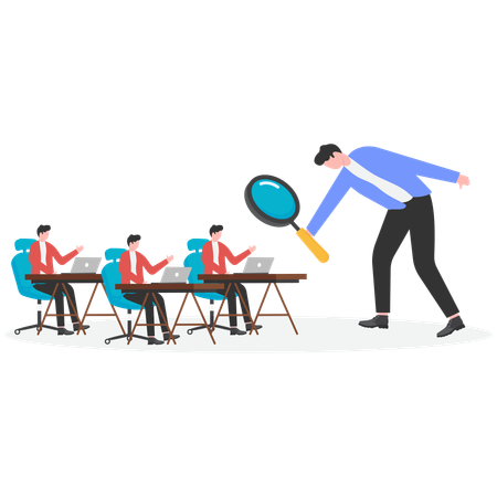 Boss keeps watch on employee's work  Illustration