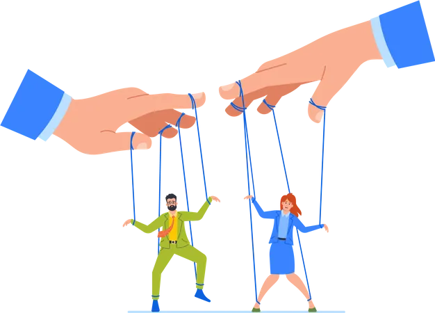 Boss Manipulates Puppet Male And Female Characters With Hand Control Representing Workplace Hierarchy Authority Leadership Management Power And Influence Cartoon People Vector Illustration Illustration
