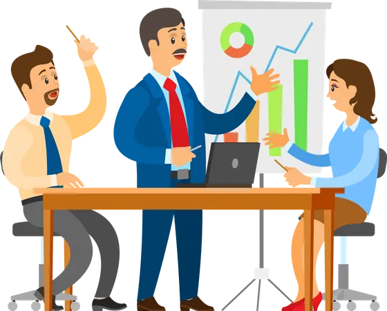 Boss on Seminar Brainstorming with Workers Team  Illustration